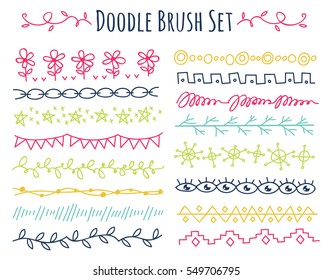 Set of colorful doodle brush isolated on white background