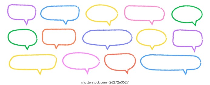 Set of colorful doodle chalk brush line text box icons vector illustration