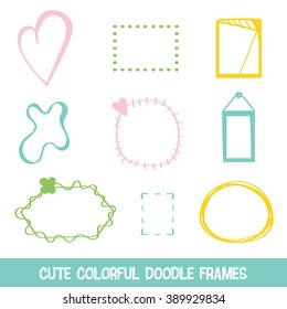 Set of colorful doodle frames isolated on white background.