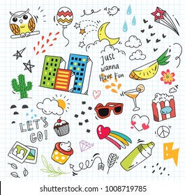 Set of colorful doodle on paper background Set of colorful doodle on paper background