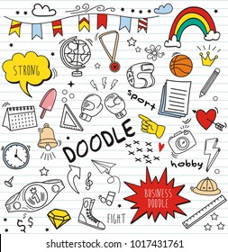 Set of colorful doodle on paper background.Doodles boxing elements. vector  Illustration 