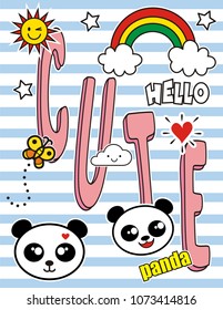 Set of colorful doodle on paper background.Doodles panda and  elements.