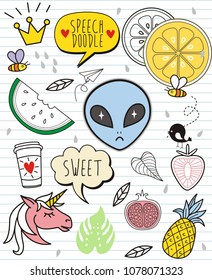 Set of colorful doodle on paper background