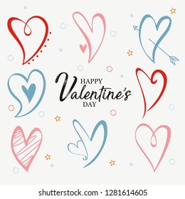 Set of colorful doodle on paper background.Valentine elements