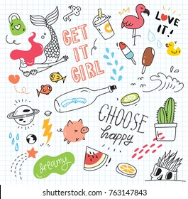 Set of colorful doodle on paper background