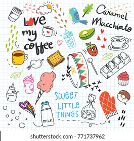 Set of colorful doodle on paper background