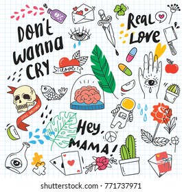 Set of colorful doodle on paper background