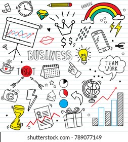 Set of colorful doodle on paper background