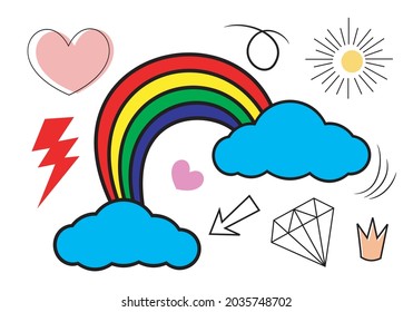 Set of colorful doodle on white background.vector illustration.