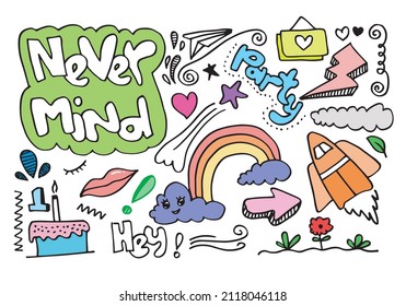 Set of colorful doodle on white background.kids doodle.vector illustration.