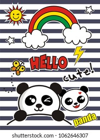 Set of colorful doodle panda on paper background