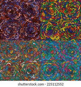 Set of colorful doodle seamless patterns. Vector illustration.