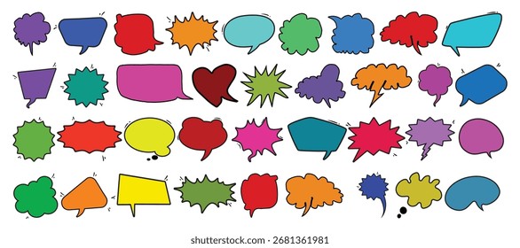 Conjunto de coloridos iconos de burbujas de discurso doodle Ilustración vectorial
