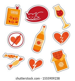 Set of colorful doodle stickers for Anti Valentine's day isolated on white background.