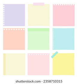 Set of colorful doodle sticky note isolated on white background. Vector illustration. Notepaper for memo.