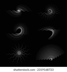 Set Colorful Dotted Spiral Vortex Vector illustration. Vector realistic optical illustraion collection. Abstract backgground.