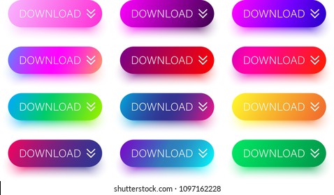 Set of colorful download buttons with arrow isolated on white background. Vector illustration.
