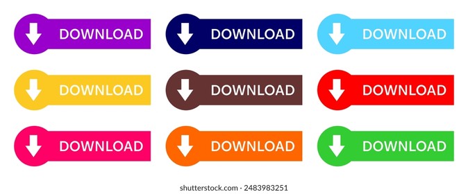 Set of colorful download buttons vector illustration. colorful downloading buttons. set of download buttons