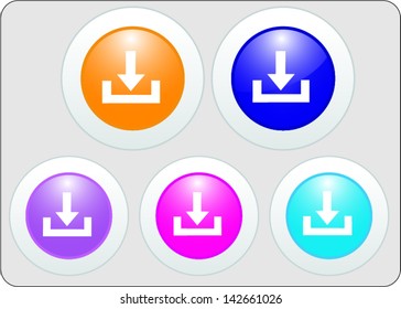 set of colorful download circle glossy web icon