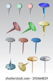 Set of colorful drawing pins