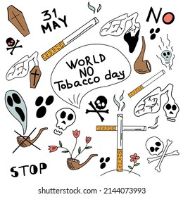 set of colorful drawings World No Tobacco Day. vector illustration isolated on white background.
