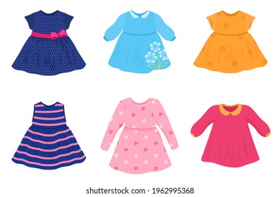 Set of colorful dresses for girls. Vector illustration on a white background