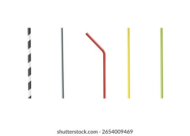 Set of colorful drinking straws in various styles. Perfect for beverages, cocktails, and bar-related designs.