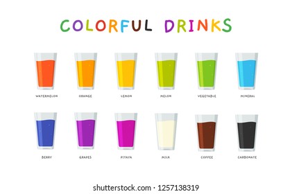 A set of Colorful drinks in glass