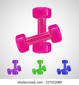 set of colorful dumbbells isolated on white background