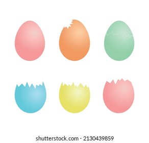 Set of colorful Easter cracked eggs. Eggs shell. Spring. Egg hunt. Isolated on white background. Vector illustration
