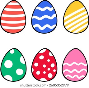 Set of colorful Easter eggs cartoon drawing vector.