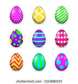 Set of colorful Easter eggs. Collection of painted eggs for spring celebration. Can be used for topics like holiday, decoration, tradition