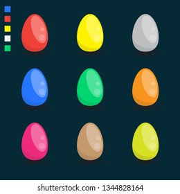 Set of colorful easter eggs collection with flat glossy style. vector illustration.