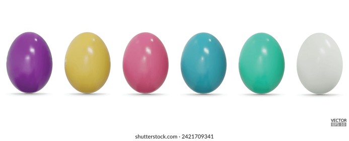 Set colorful easter eggs collection on white background. 3D Vector isolated illustration. For web, banners, greeting cards, posters, wrapping