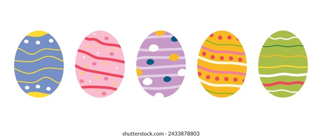 Set aus bunten Ostereiern für Ostern mit Dekorationsmustern auf weißem Hintergrund. Vektor-Silhouette