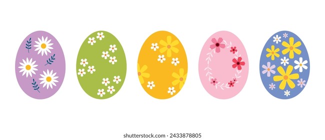 Set of Colorful Easter eggs for easter day with decoration patterns on white background. vector silhouette