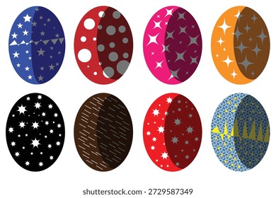  Conjunto de coloridos huevos de Pascua, para el día de Pascua. Huevo roto, huevos de Vector. Ilustración vectorial.