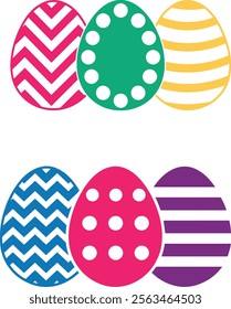 Set of colorful Easter eggs with different textures on a white background