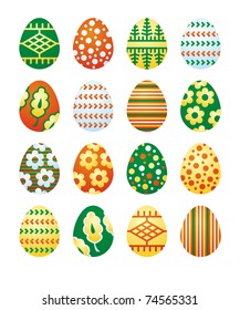 set of colorful Easter eggs with different patterns