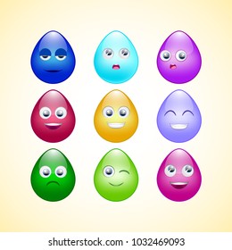 set of colorful Easter eggs emoji