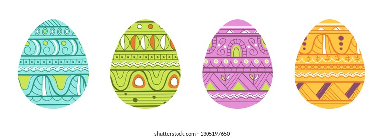 Set of colorful Easter eggs with ethnic ornament for your design.