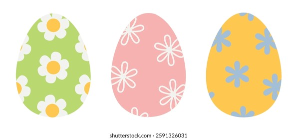 Set of colorful Easter eggs with flower pattern