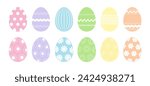 Set of colorful easter eggs with geometric and floral patterns in flat style. Vector illustration