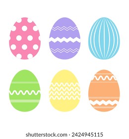 Set of colorful Easter eggs with geometric patterns in flat style. Vector illustration