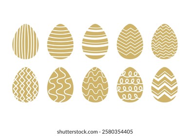 Set of colorful easter eggs with geometric and floral patterns in flat style. Vector illustration.