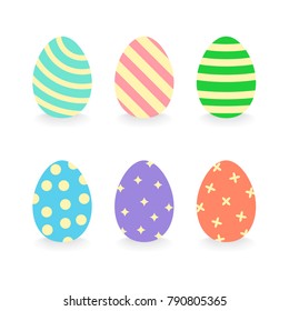 Set of colorful Easter eggs for Happy Easter holiday design decoration on white background. Vector illustration.