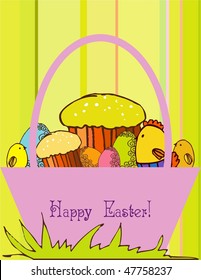 set of colorful easter eggs and hatching chicks, vector illustration