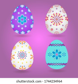 Set of colorful easter eggs isolated on white background. Vector illustration.