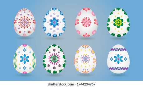 Set of colorful easter eggs isolated on white background. Vector illustration.