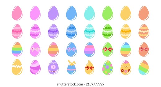 Set of colorful Easter eggs isolated on white background. Vector illustration.